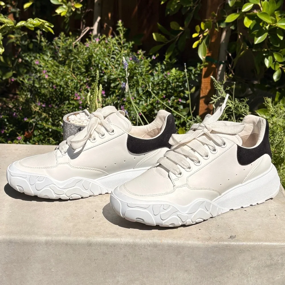 Alexander McQueen White Leather Sneakers with Black Heel Tab